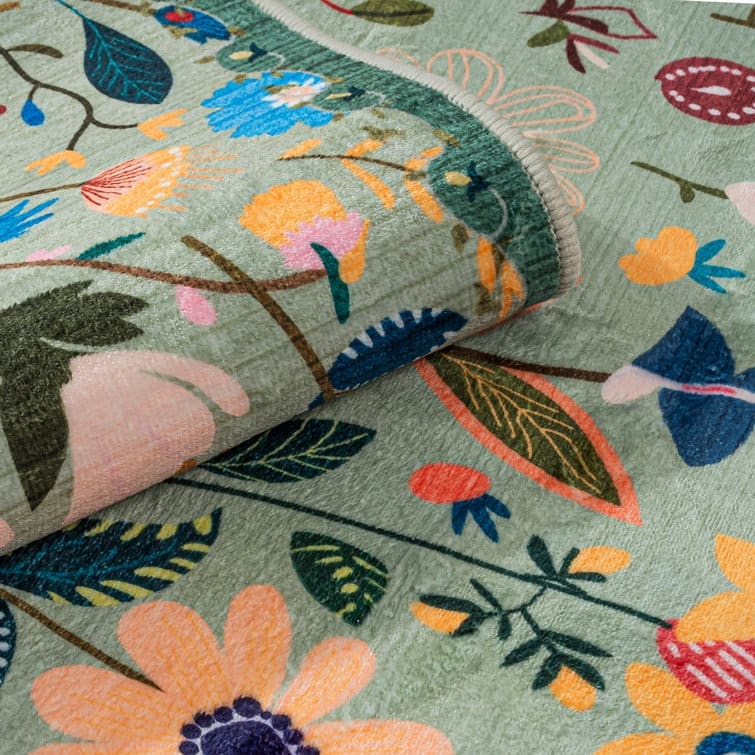 Nature Floral Non-Slip Machine Washable Colorful Modern Area Rug