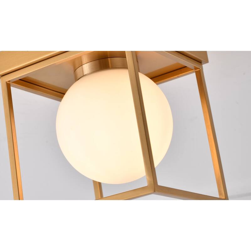 1-Light Brass Flush Mount With A White Glass Shade