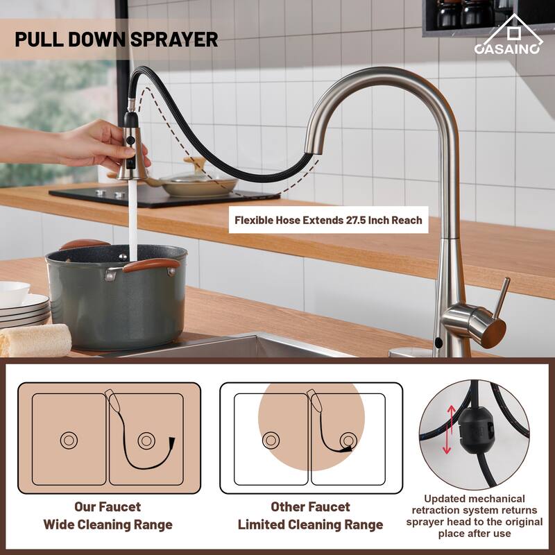 Single Handle Pull Down Sprayer Kitchen Faucet with Touchless Sensor Dual Function