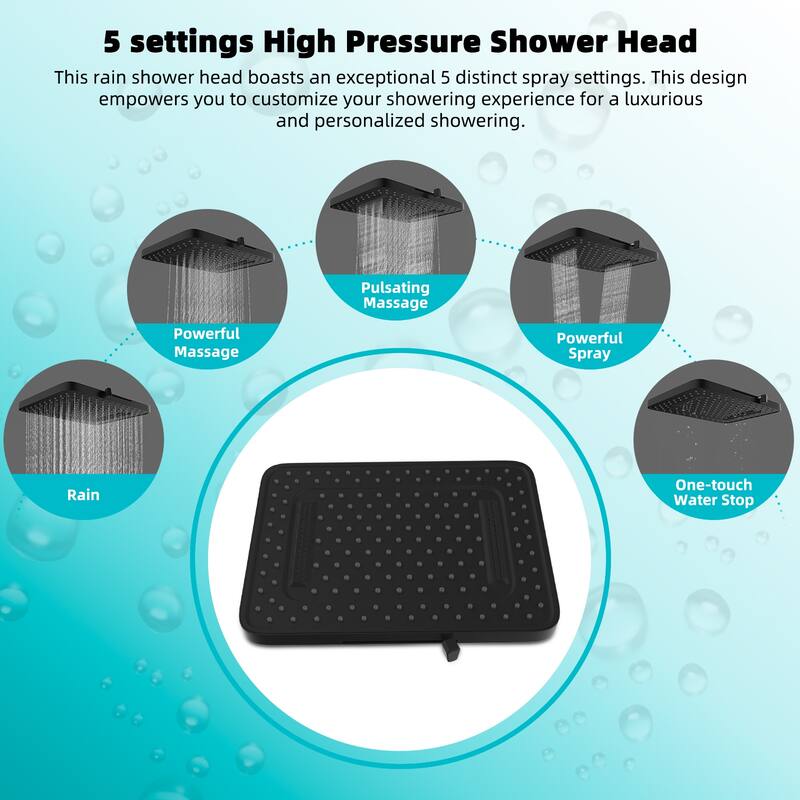 High Pressure 5-Spray 13" Shower Head with 16" Shower Extension Arm