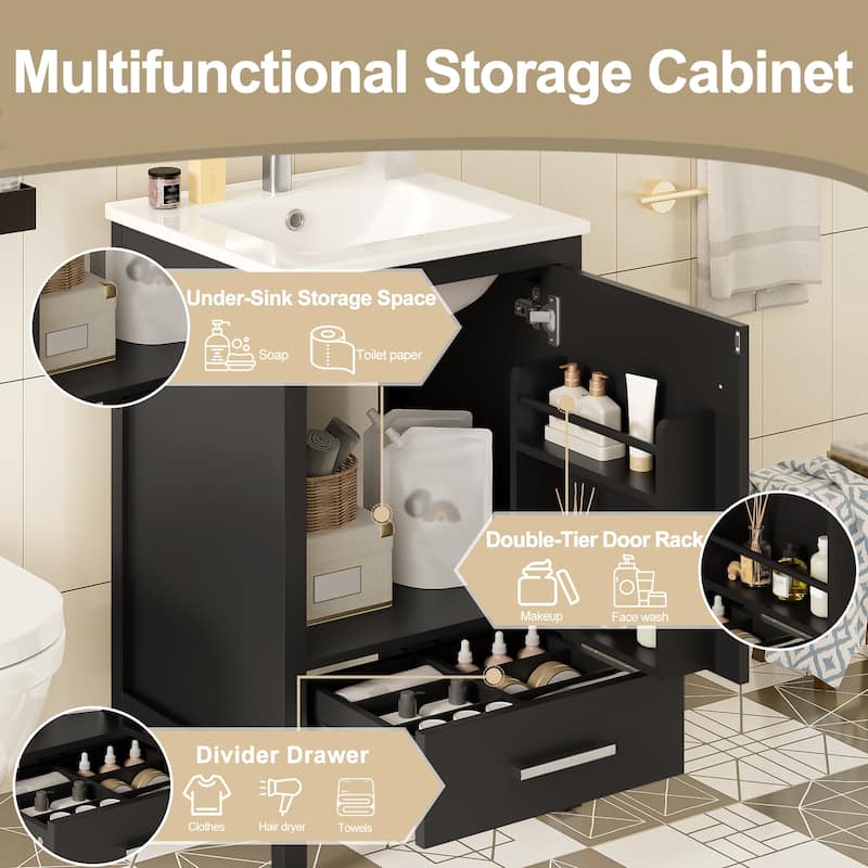 GDFStudio - Aurora Wood & Ceramic Bathroom Vanity Set with Sink and Divided Drawers