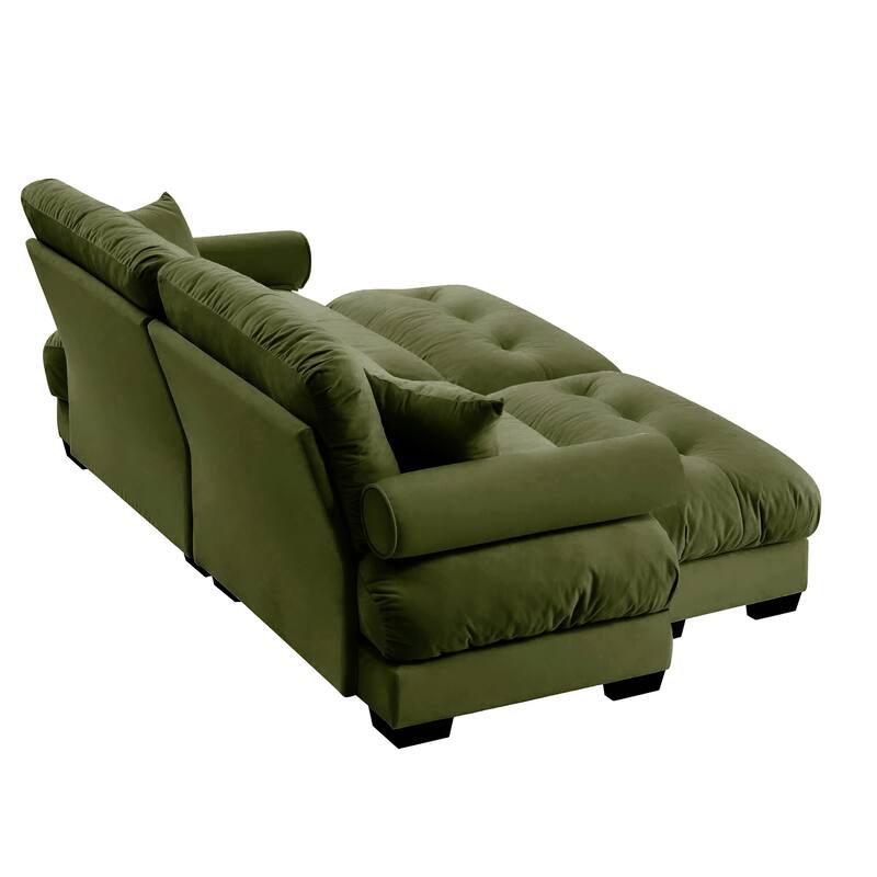 93.7" Oversized Velvet 2-Seater Sofa with Ottoman, Round Bolster Armrests, and Included Pillows