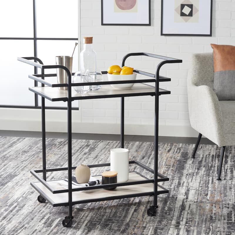 SAFAVIEH Home Collection Lameris 2 Tier Bar Cart With Handles - 30" L x 18" W x 33" H - Matte Black/Grey