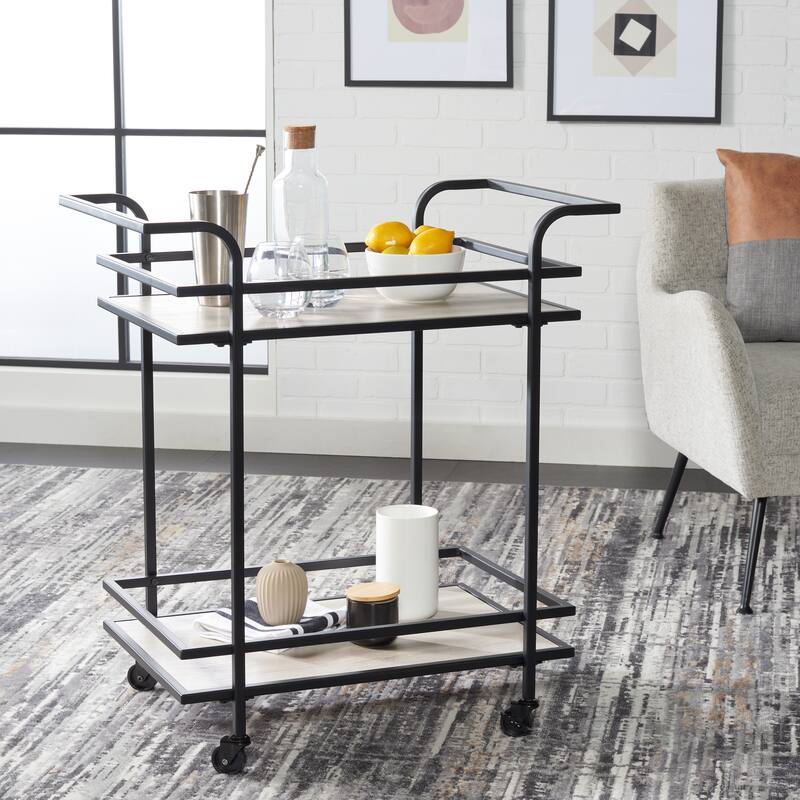 SAFAVIEH Wilma 2-Tier Bar Cart with Handles - 30" L x 18" W x 33" H - 30"Wx18"Dx33"H - Black