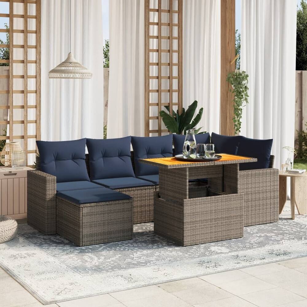 vidaXL Patio Sofa Set with Cushions Outdoor Furniture 7 Piece Poly Rattan - 21.7 x 24.4 x 27.2