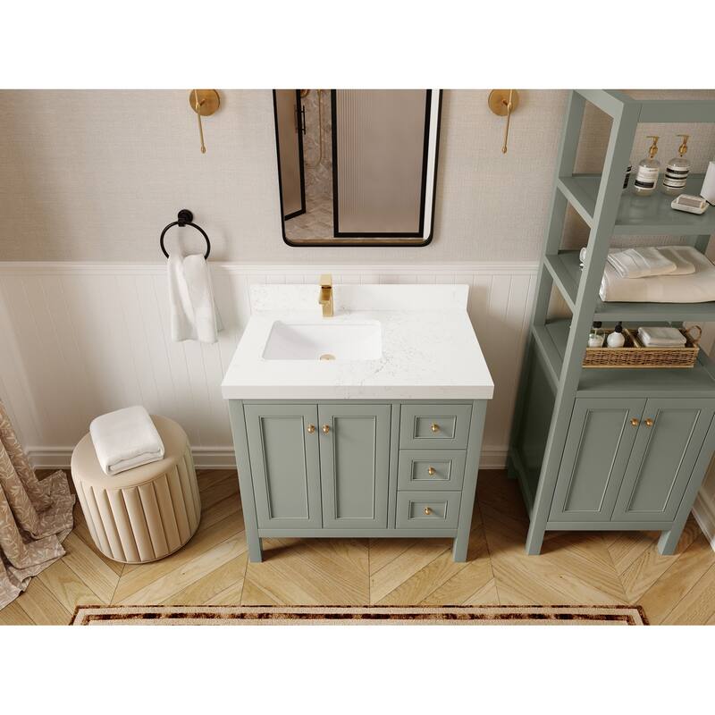 Willow Collections 36 in. W x 22 in. D Nashville Left Offset Sink Bathroom Vanity with Countertop - 2"Empira White - Evergreen