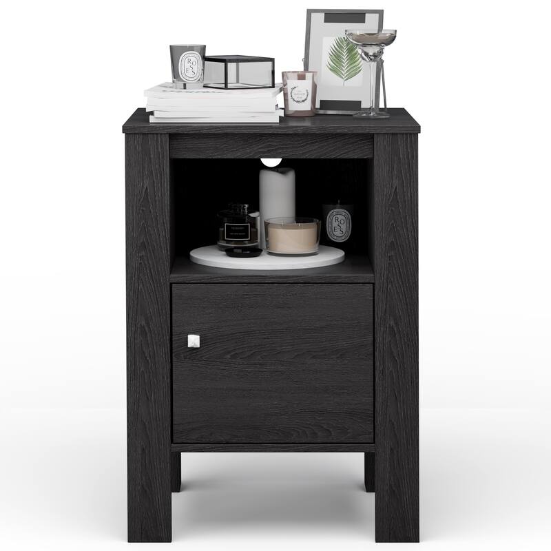 Gymax Set of 2 Nightstand Compact Side Sofa Table Open Shelf & Cabinet