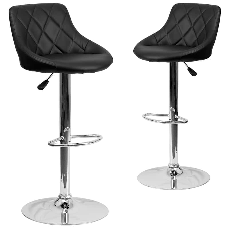 Vinyl Bucket Seat Adjustable Diamond Back Barstool (Set of 2) - 18.50"W x 19"D x 33.25" - 41.75"H