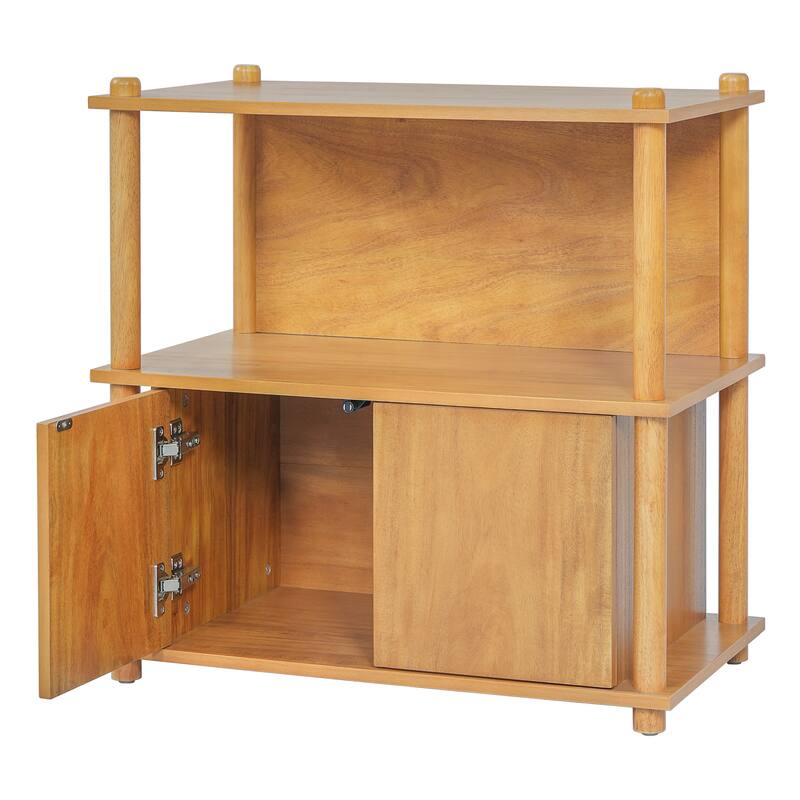 Christopher Knight Home - Mid-Century Mordern Wood Nightstand with Open Shelves and Storage Cabinet