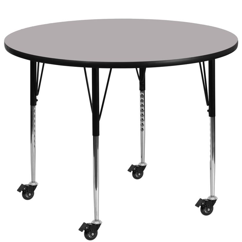 Mobile 42'' Round Thermal Laminate Activity Table - Adjustable Legs - Gray