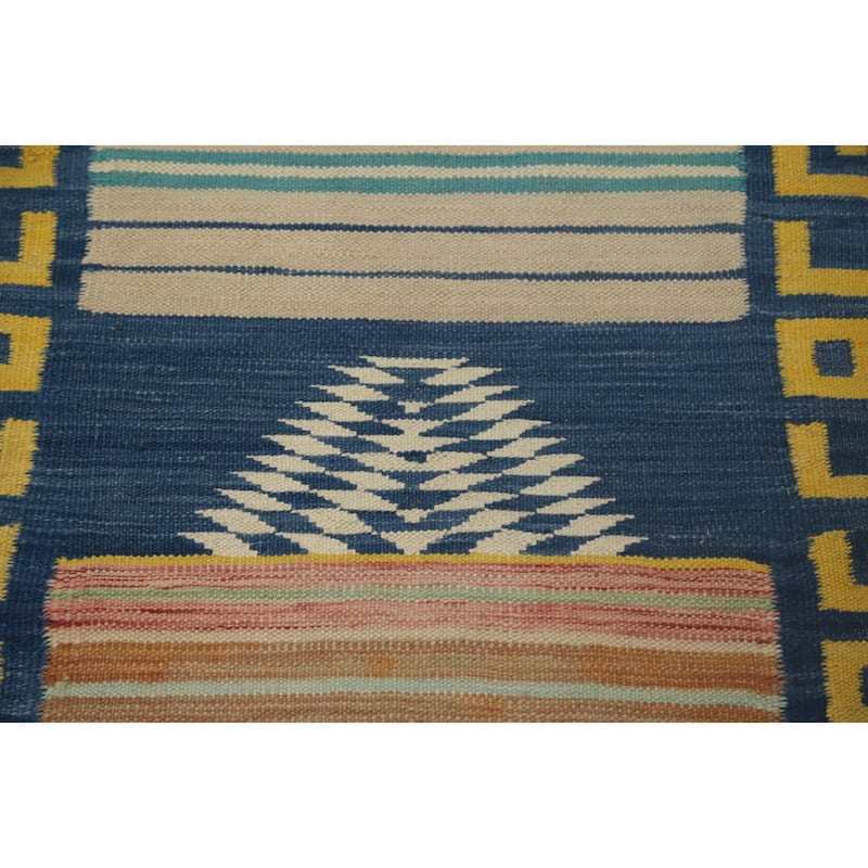 Hand Woven Oriental 100% Wool Carpet Southwestern Tribal Multi-Colored Kilim Runner Rug - 7' 6'' X 2' 1''