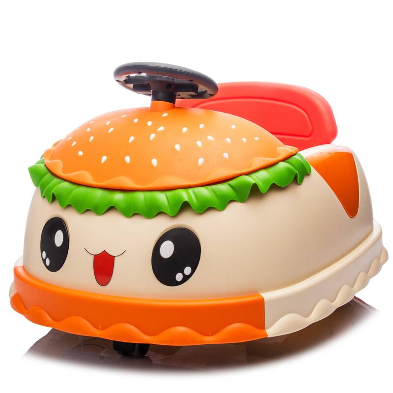 12V Kids Ride On Electric Bumper Car W/Parents Control,Cute&Realistic Hamburger Design,360 Degree Rotation,Storing Space