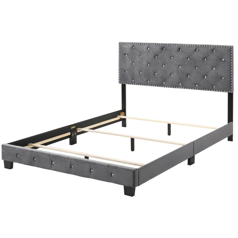 Full Size Velvet Platform Bed with Sturdy Frame and Easy Assembly