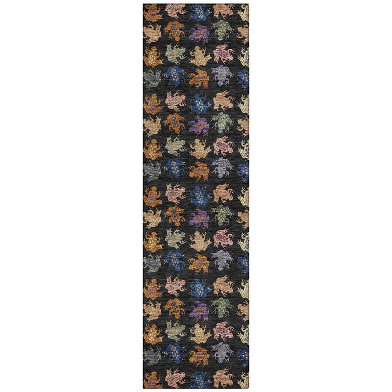 Machine Washable Indoor/ Outdoor Modern Frogs Chantille Rug