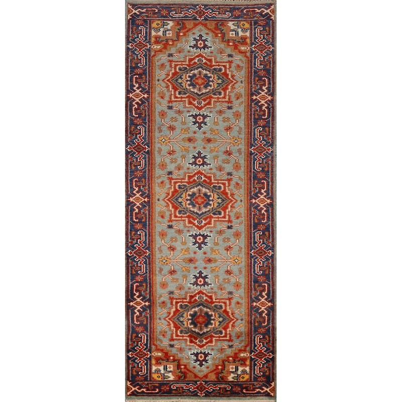 Heriz Serapi Indian Runner Rug Handmade Geometric Wool Carpet - 2'6" x 8'0"