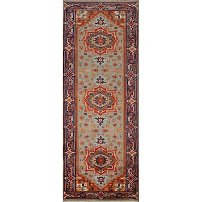 Heriz Serapi Indian Runner Rug Handmade Geometric Wool Carpet - 2'6" x 8'0"