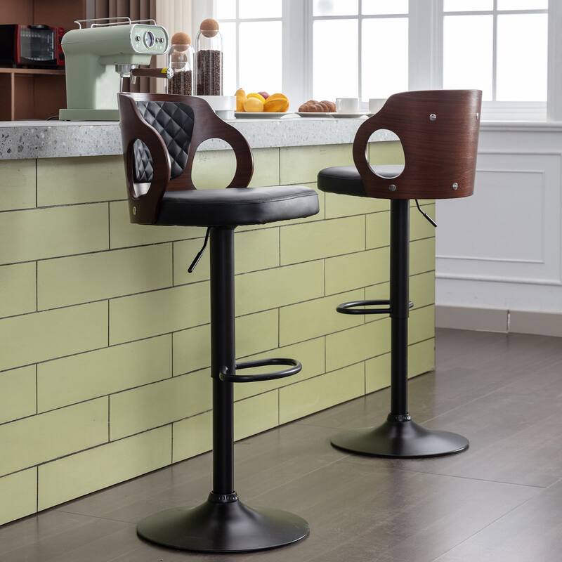 Swivel Bar Stools Set Kitchen Island Counter Height Bar Chairs Faux Leather Upholstered Armless Counter Stools