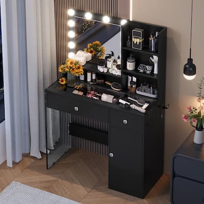 Vanity Dresser with Mirror and Stool Set Storage Drawers Luxury Furniture
