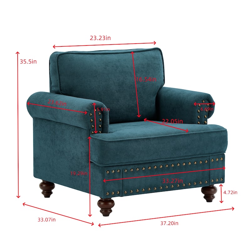 38" Lake Green Chenille Sofa Couch with Brown Legs for Living Room