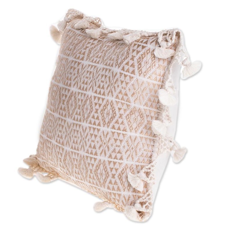 Novica Handmade Traditional Motifs In Eggshell Cotton Cushion Cover
