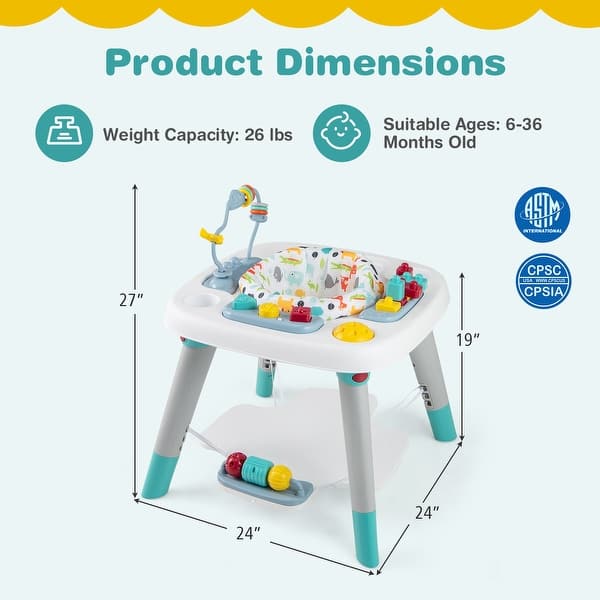 Multicolor 6-in-1 Kids Activity Center with Rotating Seat, Toys and Adjustable Board - 24" L × 24" W × 27" H