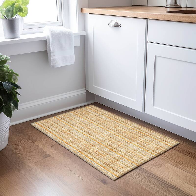 Machine Washable Indoor/ Outdoor Stripe Chantille Rug