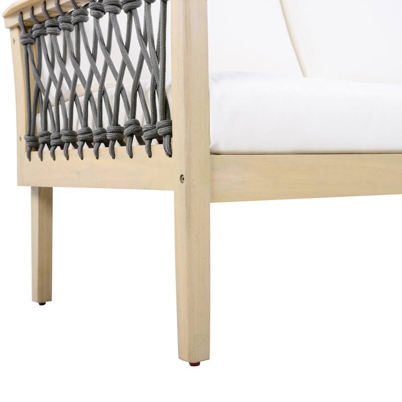 Christopher Knight Home - Outdoor Acacia Wood Loveseat and Coffee Table Set with Handwoven Rope - Loveseat + Table