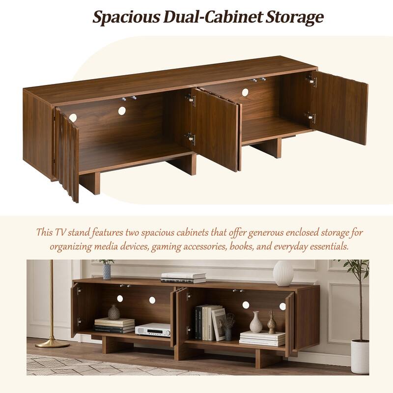 Retro Wood Grain TV Stand for TVs up to 75" - Rustic Media Console with Wavy Doors, Ample Storage & Cable Management