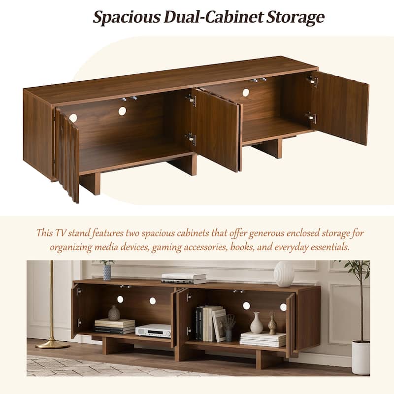 Rossetta Farmhouse Style Natural Elegance Wavy Push-to-Open Door Design with Cable Management and Storage Space, up to 75"