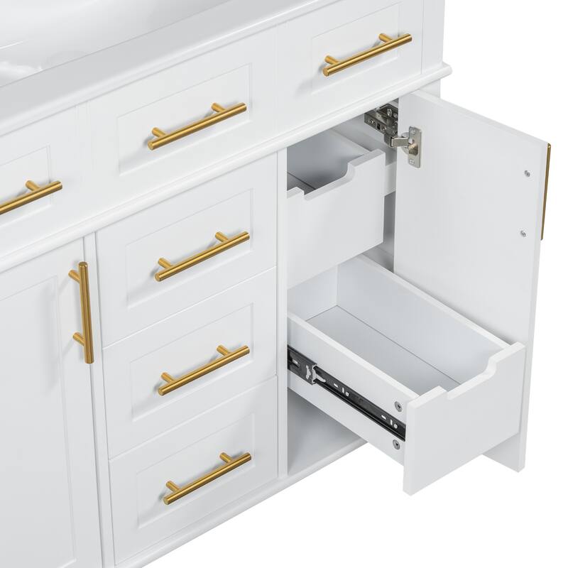 36" White Bathroom Vanity Cabinet With Versatile Storage - 4 Soft Close Drawers 1 Adjustable Shelf, 2 Soft Close Doors