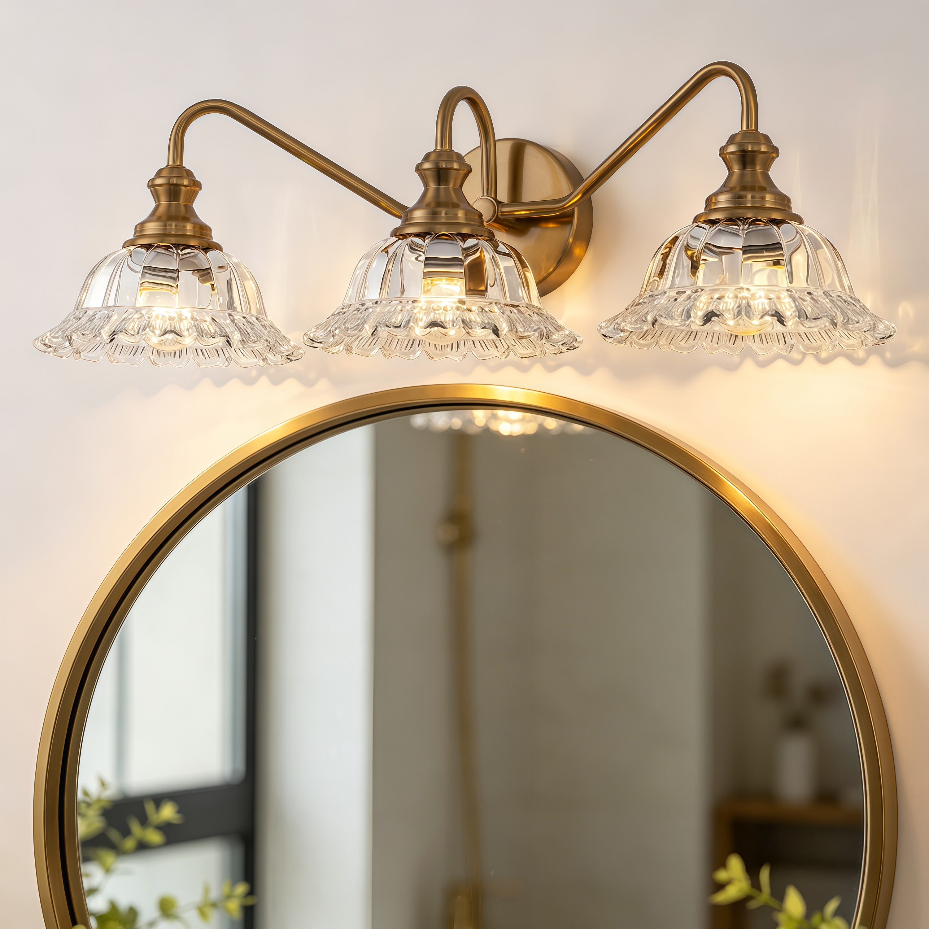 Starsky 3-Light Vintage Bathroom Vanity Light With Petal-Shaped Glass Shades for Bathroom, Vanity, Hallway