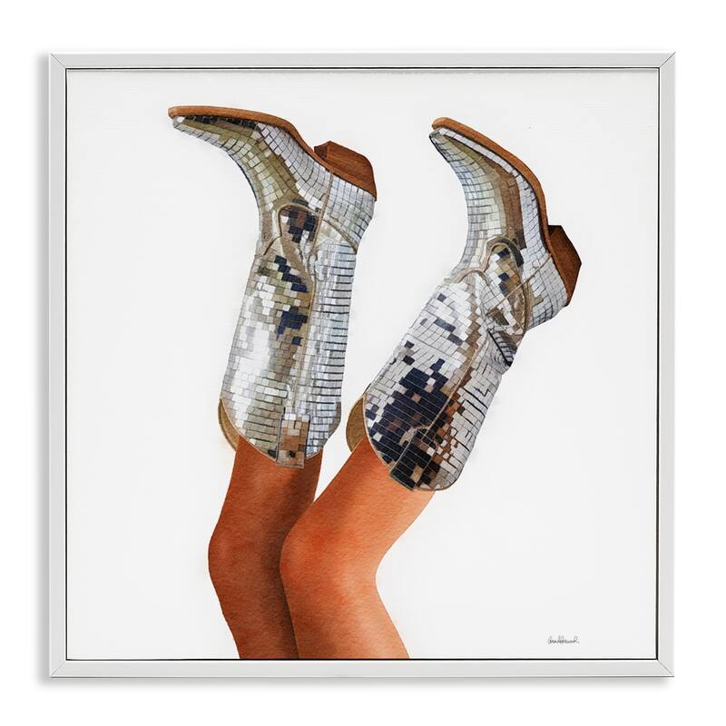 Stupell Glitzy Glam Cowgirl Boots Framed Giclee Art Design By Amanda Greenwood - 12 x 12 - White