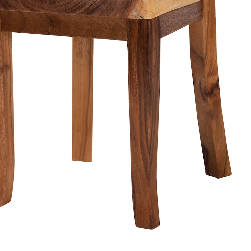Luan Suar Wood Dining Chair - Handcrafted Solid Wood Seat with Mosaic Backrest Inlay, Rustic Modern Accent Chair