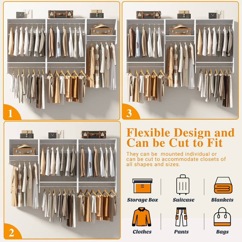 Cimly 94.4'' Set of 3 Wide Floating Closet System, Heavy-duty Closet Organizer with 5 Hanging Rods