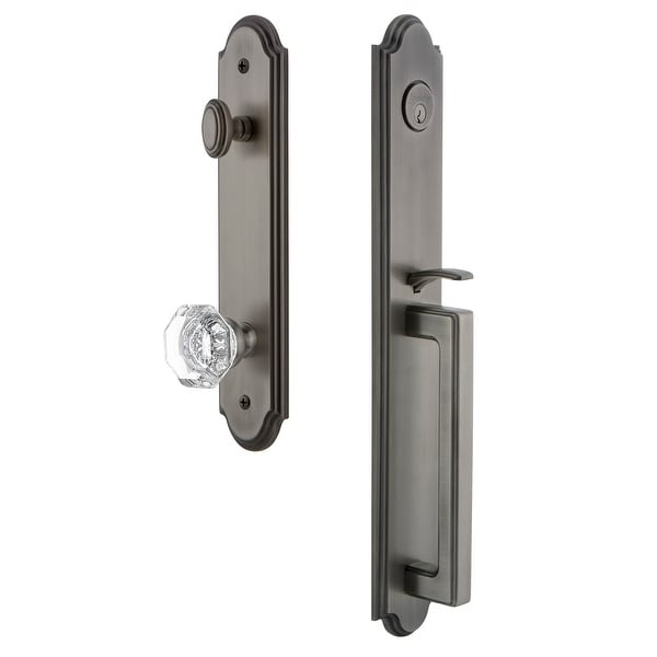 Grandeur ARCDGRCHM_ESET_234 Arc Solid Brass Rose Keyed Entry Single Cylinder Full Plate "D" Grip Handleset with Chambord
