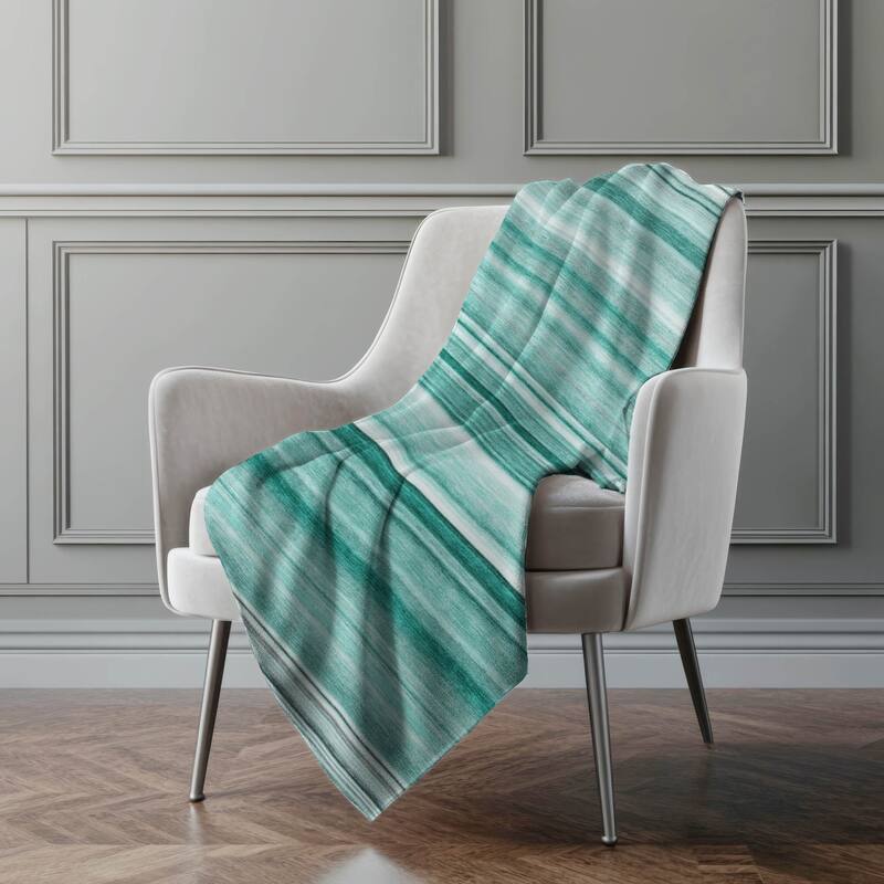 Premium Machine Washable Contemporary Stripes Sherpa Throw Blanket - Aqua - 4'2" x 5'10"