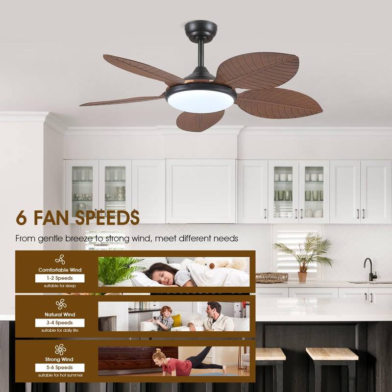 48" Downrod Ceiling Fan with Light,Palm Leaf Blades,Tropical Ceiling Fan for Living Room,Bedroom,Patio - 48 Inches