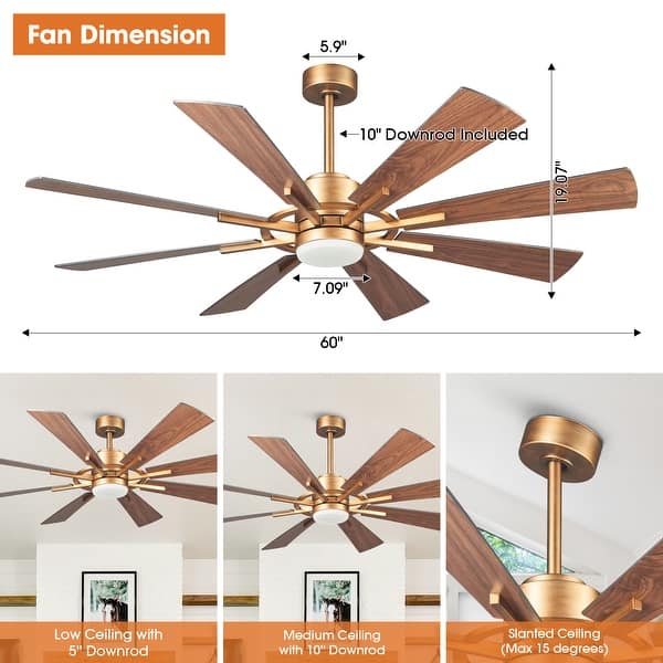 Parrot Uncle 60" Farmhouse Integrated LED Windmill Ceiling Fan with Light and Remote