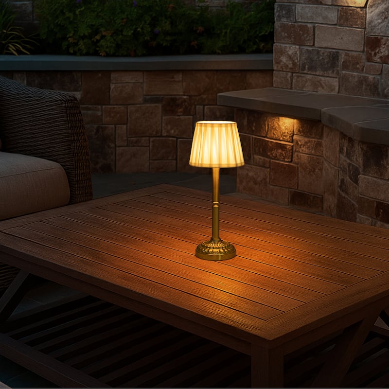 ALOADECOR Glam Cordless Brass Table Lamp Touch Control with 3 Way Classic Elegant Dimmable LED Nightstand Lamp with Fabric Shade