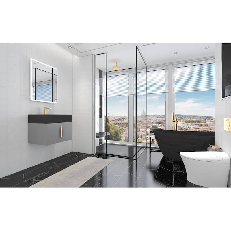 Nile 24-Inch Wall Mounted Bathroom Vanity Set w/ Black Top