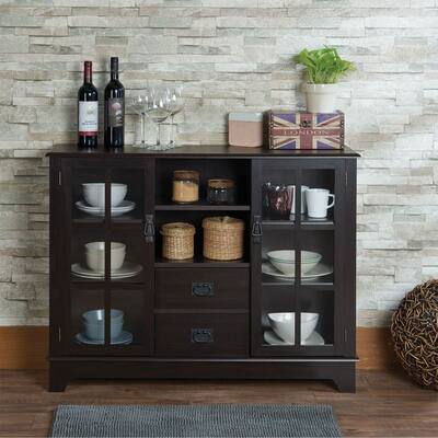 42" Dubbs Console Table with 2 Glass Door&Open Compartments - Espresso