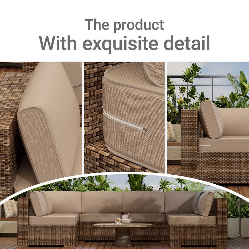 14-Piece Patio Furniture Sofa Cushions, 6-Seater Outdoor Cushion Set (Only Include Cusions，Not Sofa） - 25.6*25.6*4in