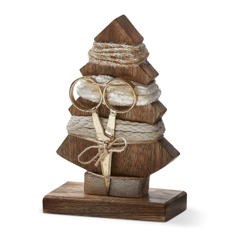 Champagne Tree Ribbon & Scissor Set - Set of 4 Taupe Brown Polyester Ribbons for Christmas, Spot Clean, 3.81" H x 5.87" L x 2" W