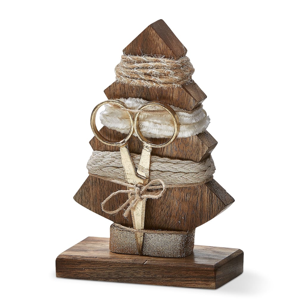 Champagne Tree Ribbon & Scissor Set - Set of 4 Taupe Brown Polyester Ribbons for Christmas, Spot Clean, 3.81" H x 5.87" L x 2" W