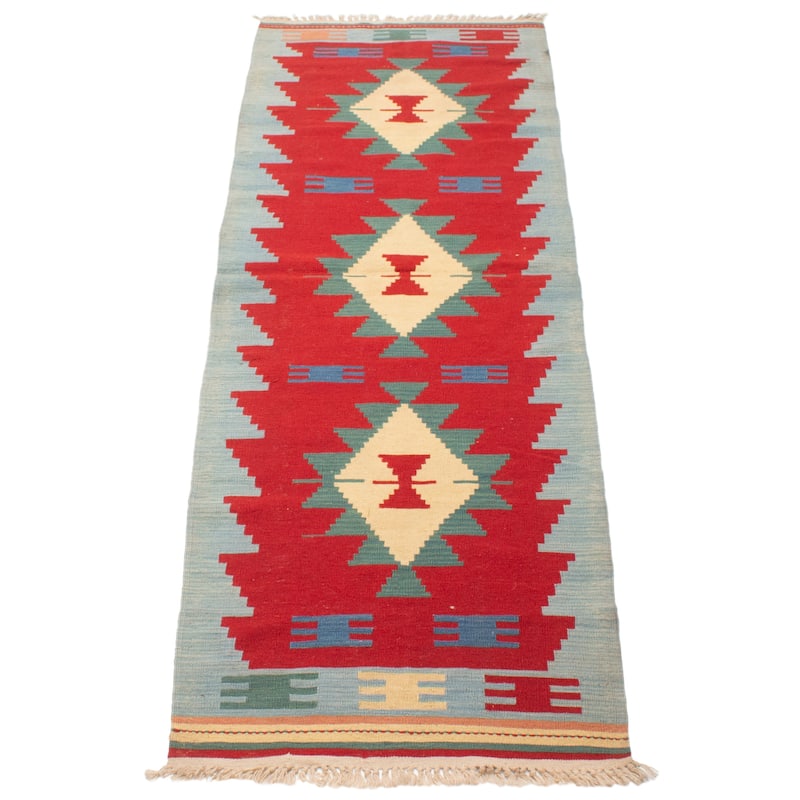 ECARPETGALLERY Flat-Weave Sivas Red Wool Kilim - 2'9 x 9'7