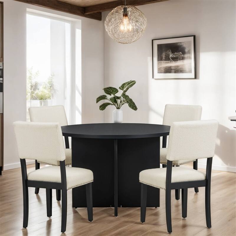5-Piece Round Dining Table Set with 4 Upholstered Dining Chairs