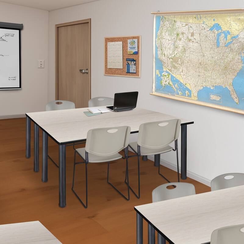 60" x 24" Kee Training Table- Maple/ Black & 2 Stack Chairs- Grey