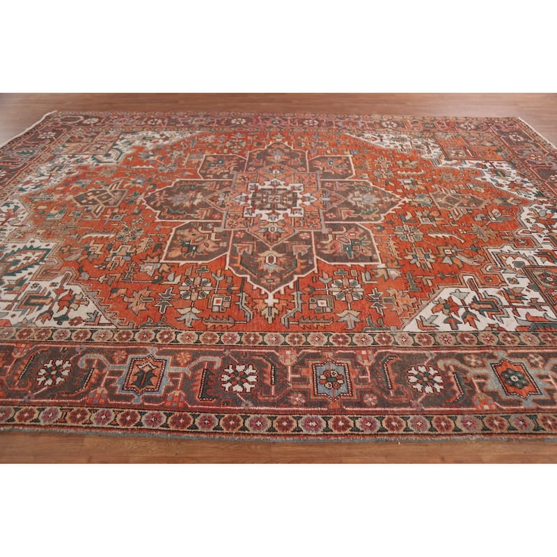 Hand Knotted Oriental 100% Wool Carpet Traditional Medallion Red Heriz Area Rug - 12' 8'' X 9' 9''