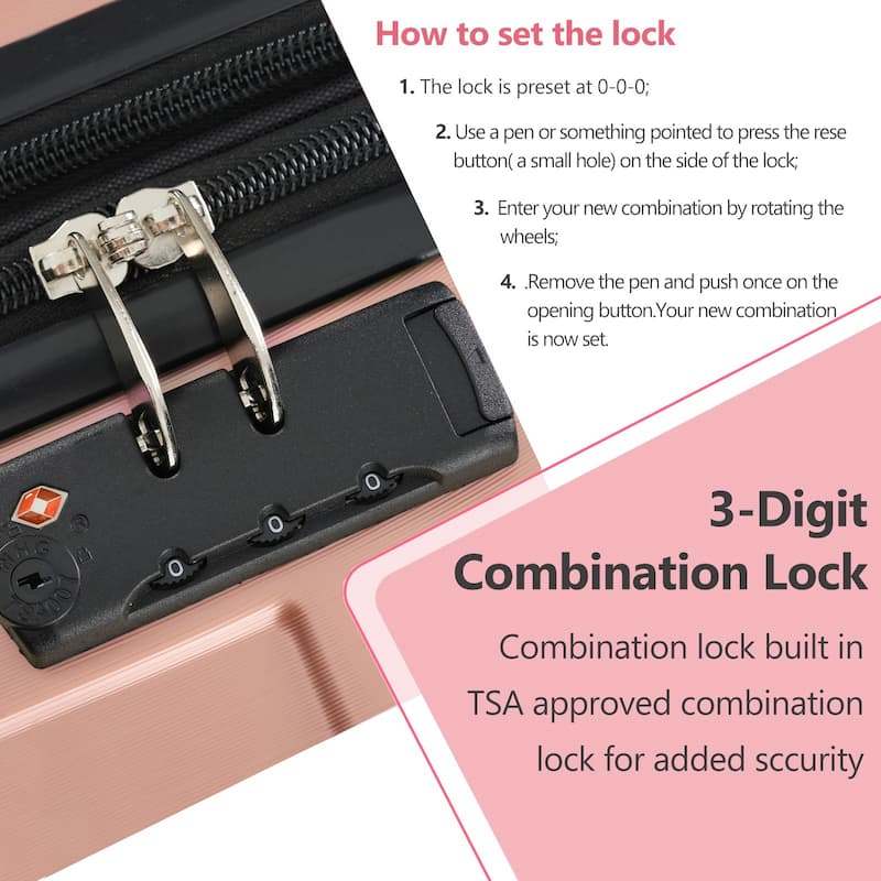 24" Expansion Luggage, Hardside Suitcase with Double Wheels, Lightweight ABS Hard Shell Checked Luggage, for Travel & Business