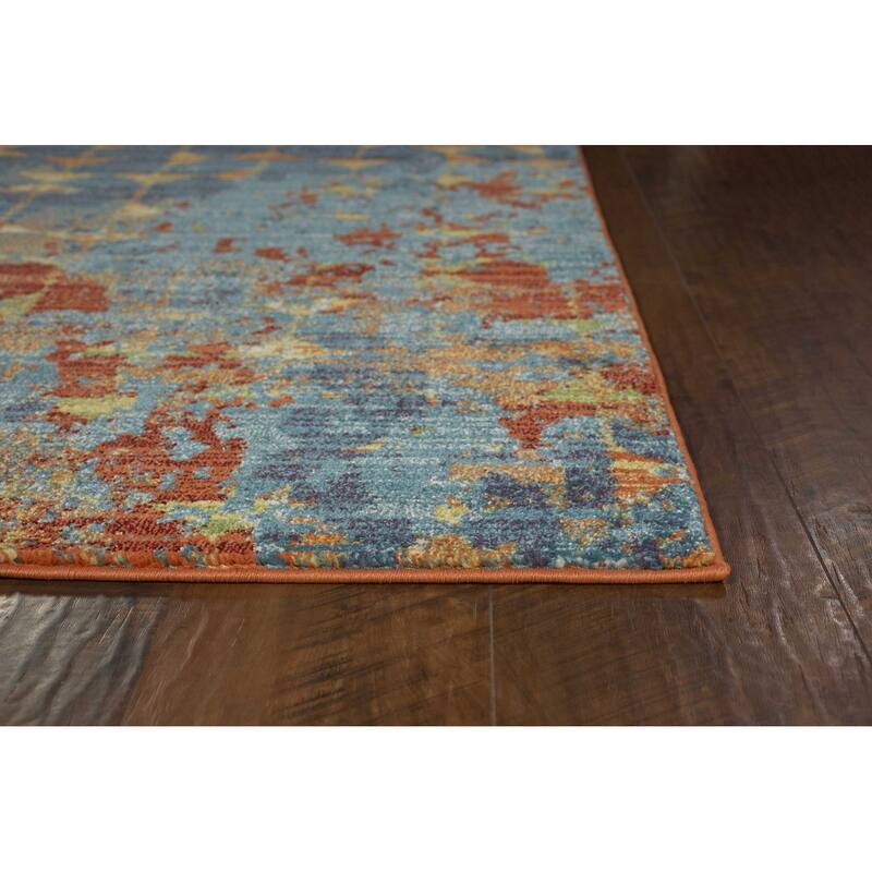 HomeRoots 3'x5' Blue Coral Abstract Triangular Strings Area Rug - 3' x 5' Oval